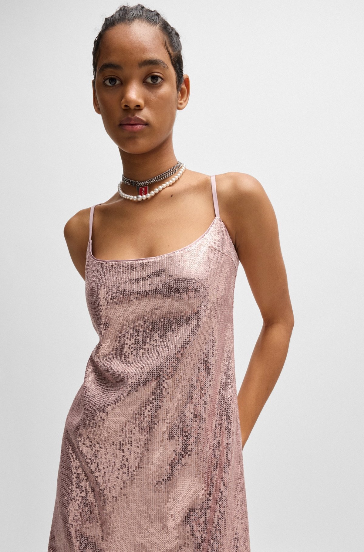 STRAPPY DRESS WITH ALL-OVER SEQUIN EMBELLISHMENTS - 5