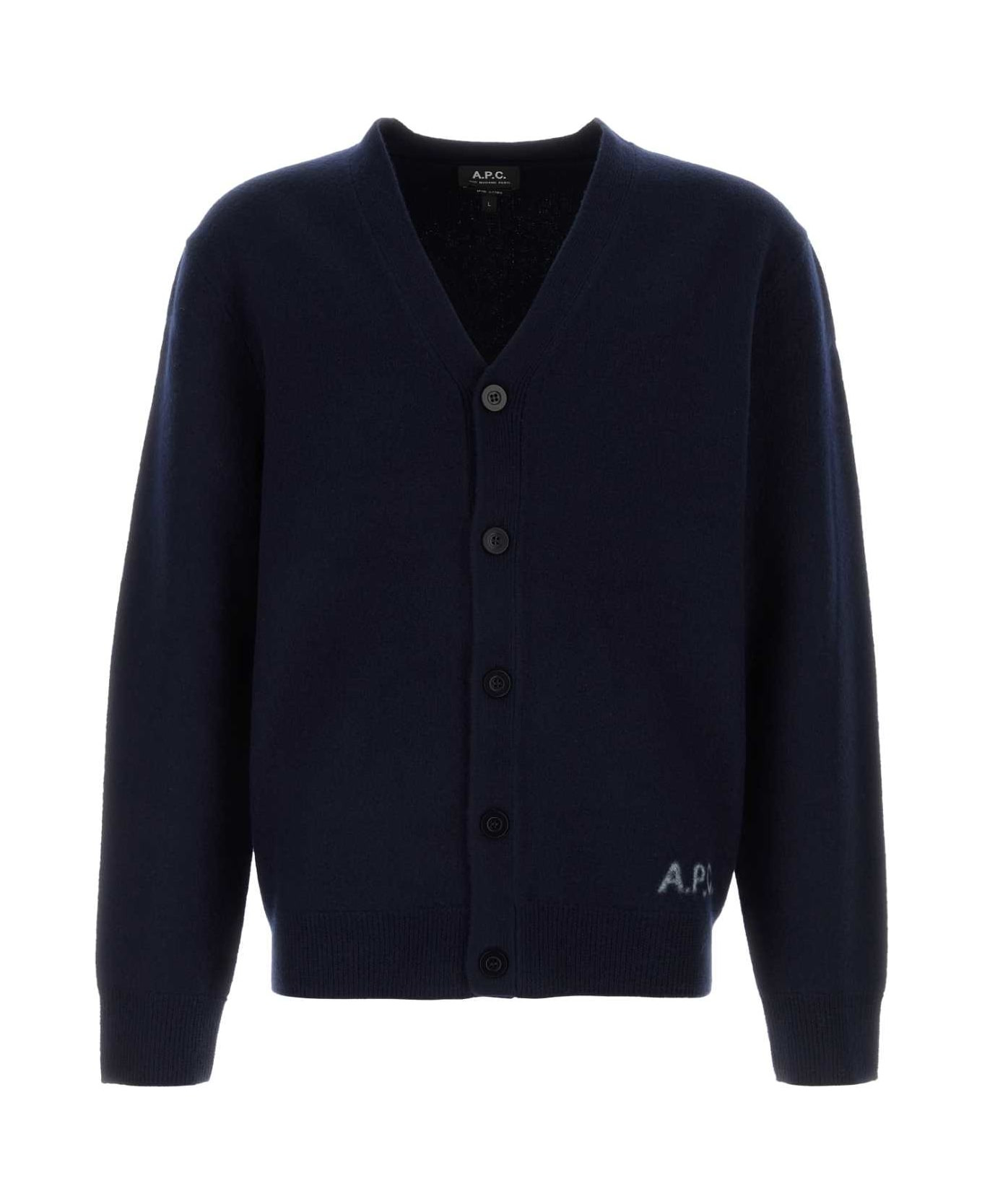 Navy Blue Wool Cardigan - 1