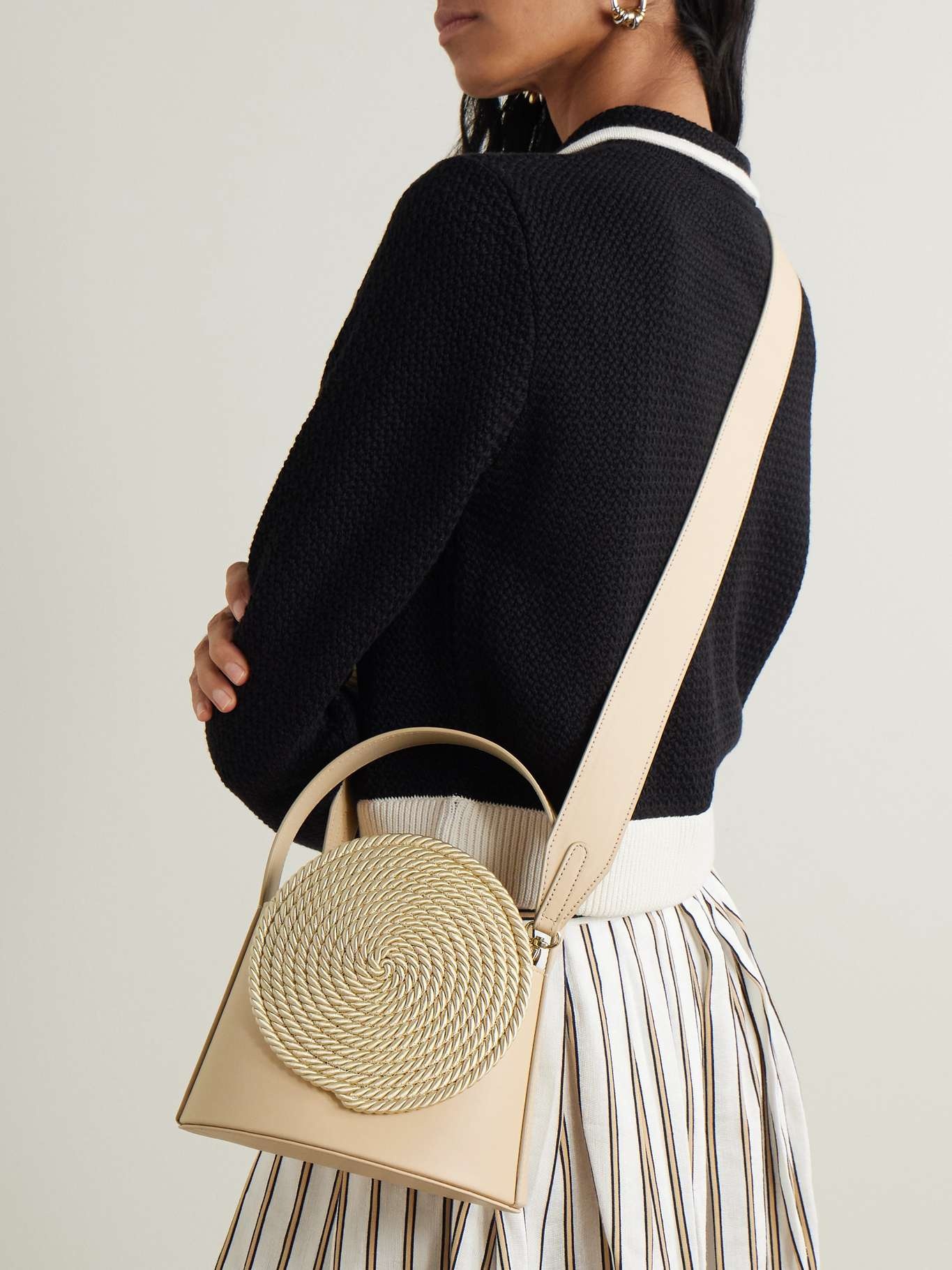 Gunther raffia-trimmed leather tote bag Beige - 6