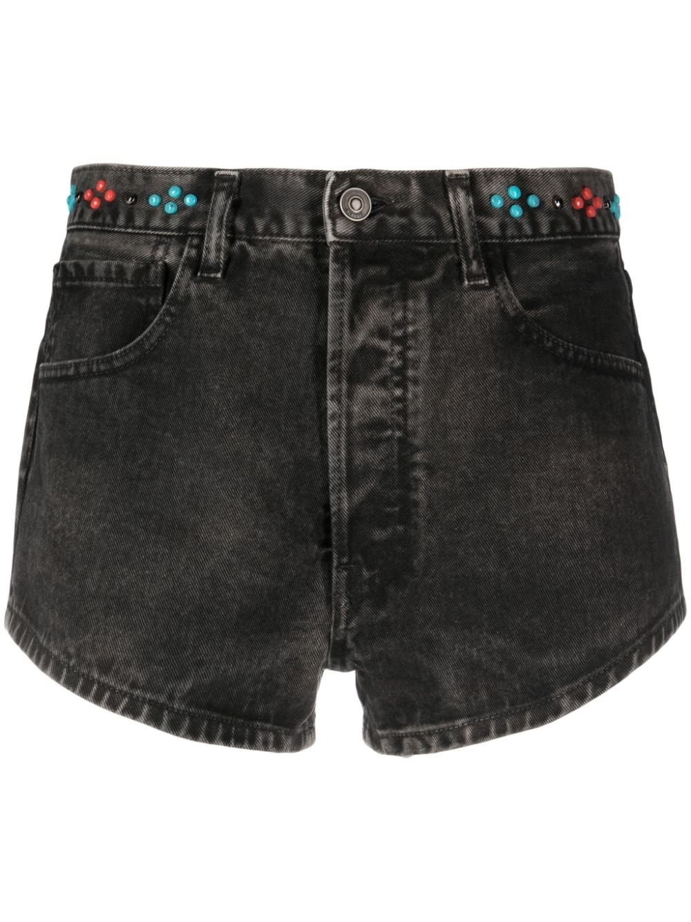 rounded-stud embellished denim shorts - 1