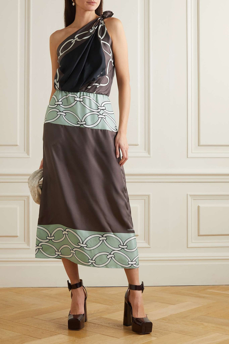 Valentino One-shoulder printed silk-twill midi dress outlook