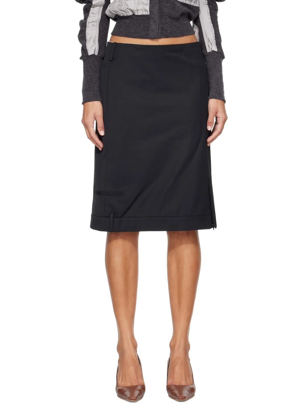Black Tailored Trouser Midi Skirt - 1