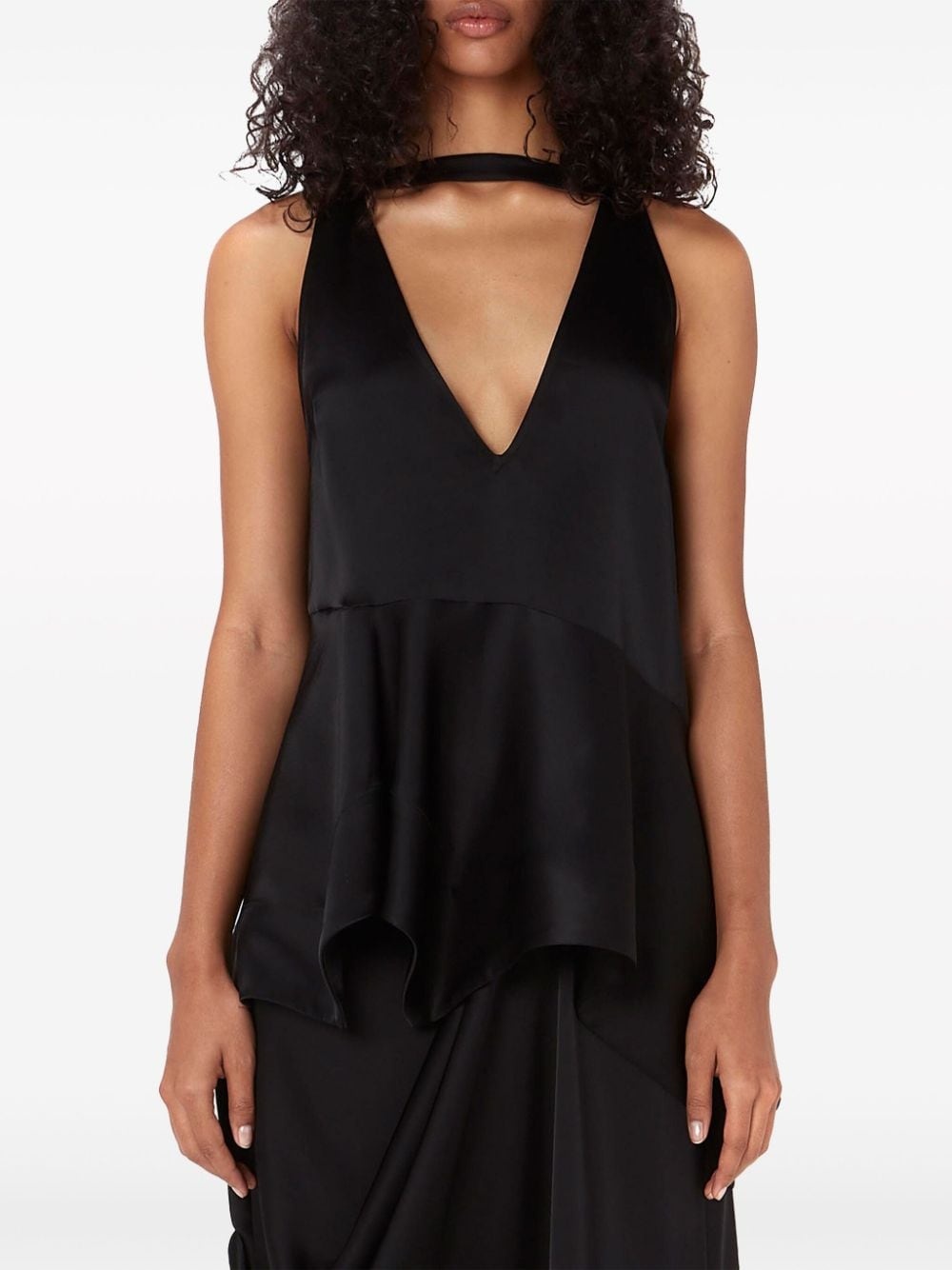 ruffle-hem satin sleeveless top - 3