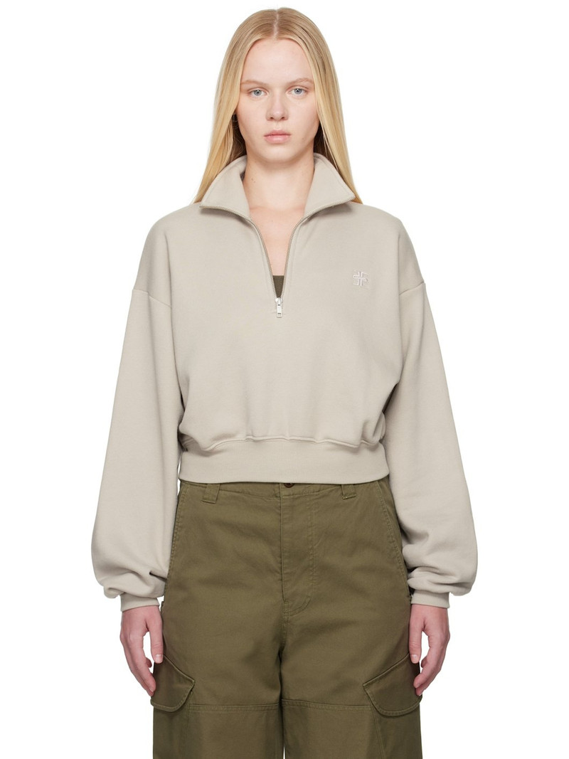 Gray Cropped Half-Zip Sweatshirt - 1