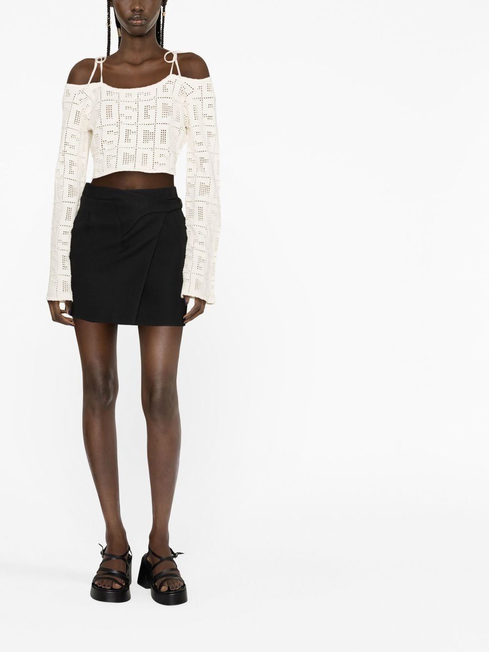 crochet-knit logo crop top - 2
