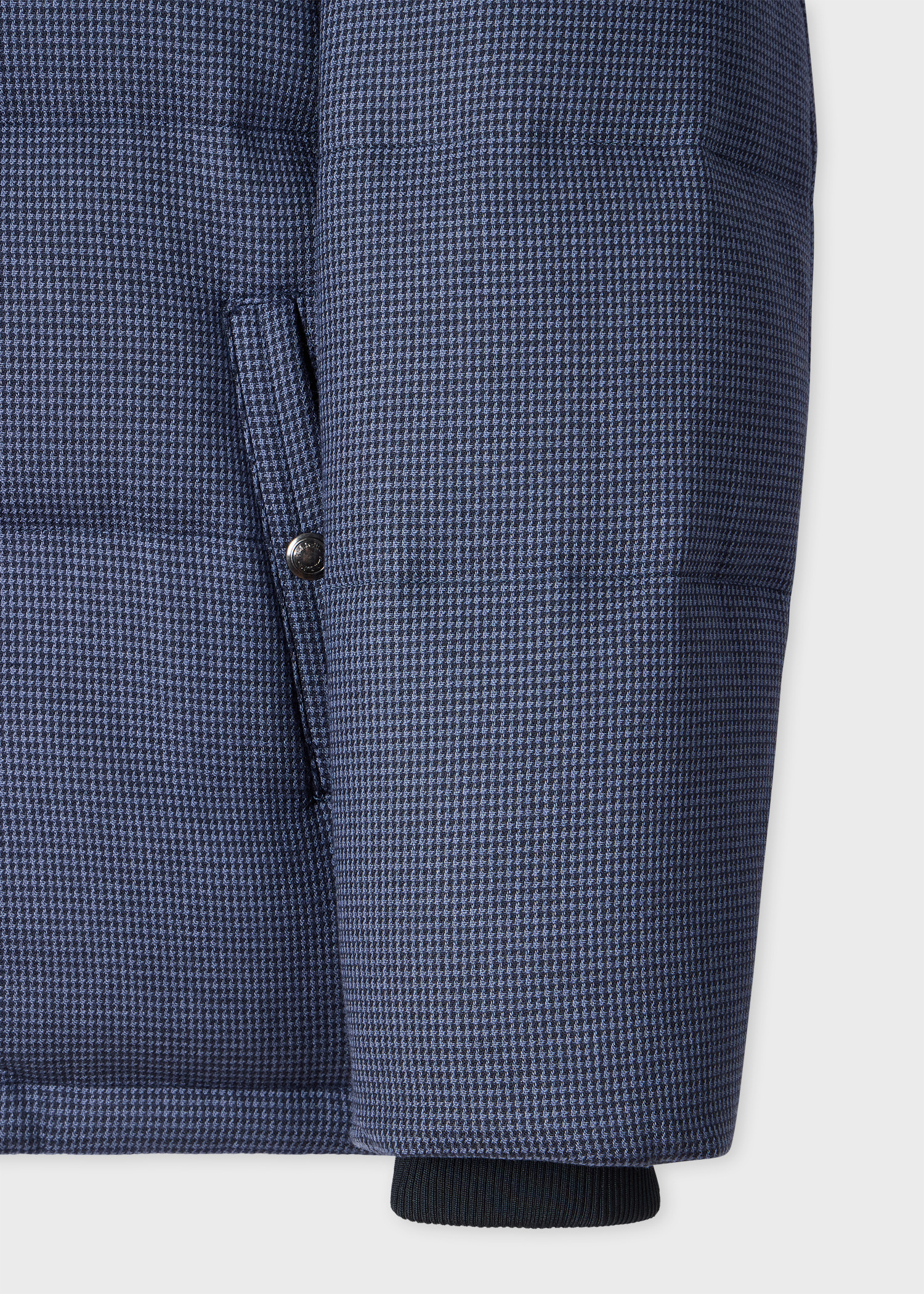 Navy Houndstooth Down Jacket with Detachable Hood - 3