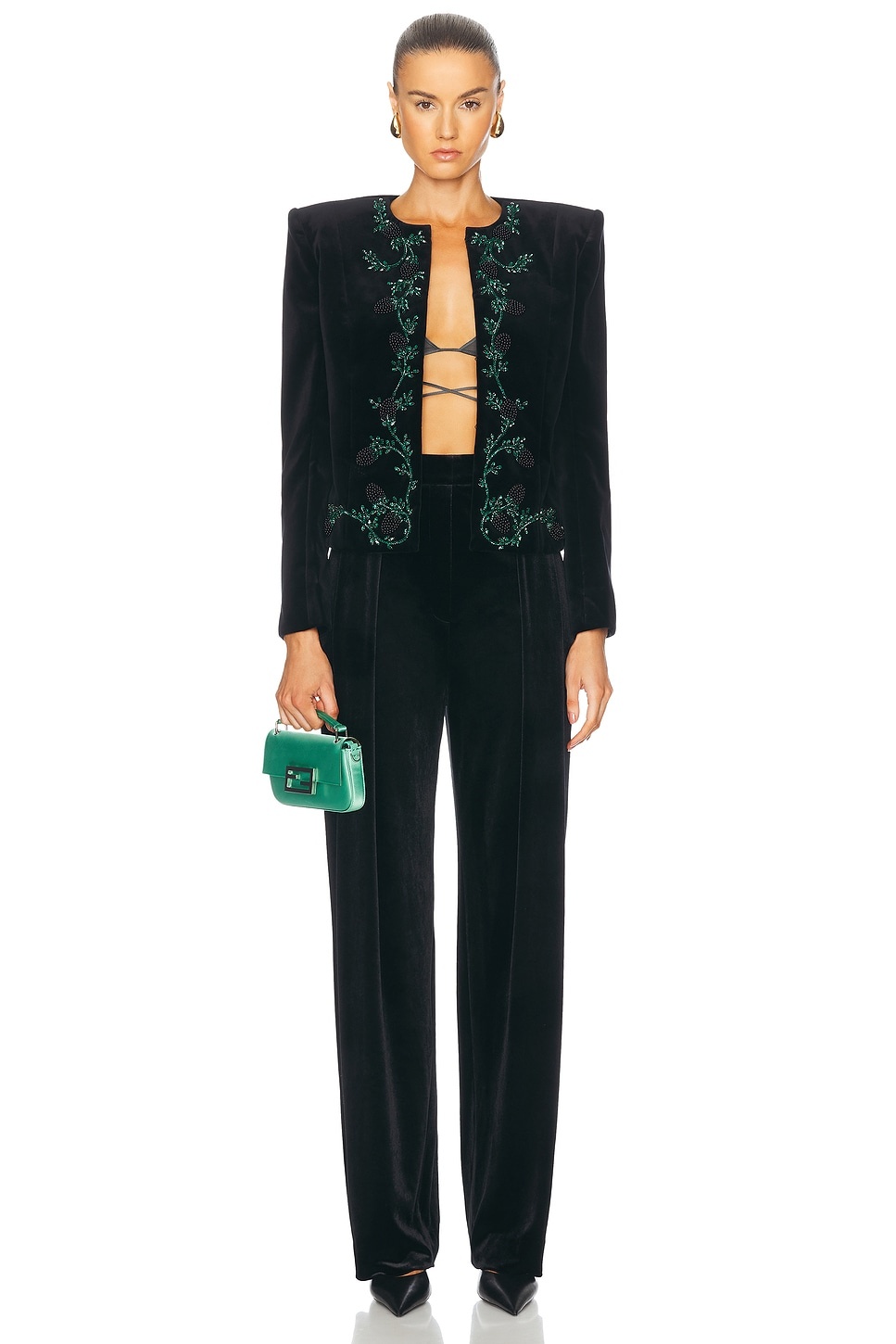 High Waisted Pleated Loose Velvet Pant - 5