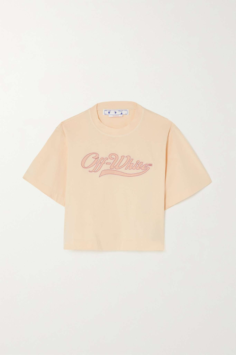 Cropped appliquéd cotton-jersey T-shirt - 1