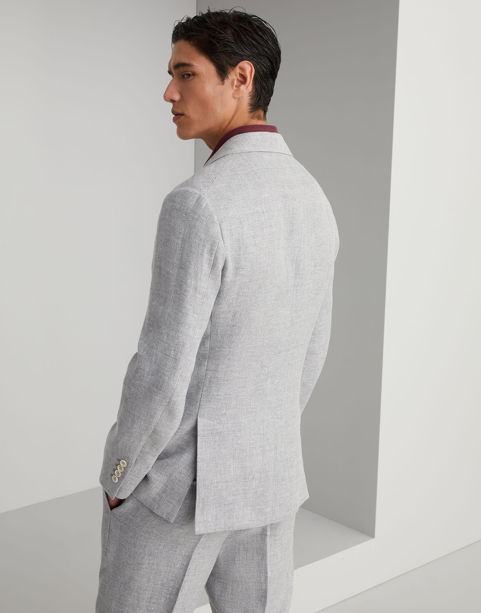 Linen, wool and silk diagonal deconstructed blazer - 2