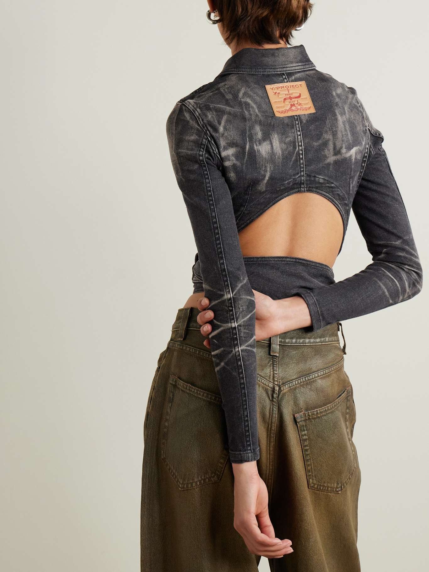 Cutout bleached denim wrap jacket - 3
