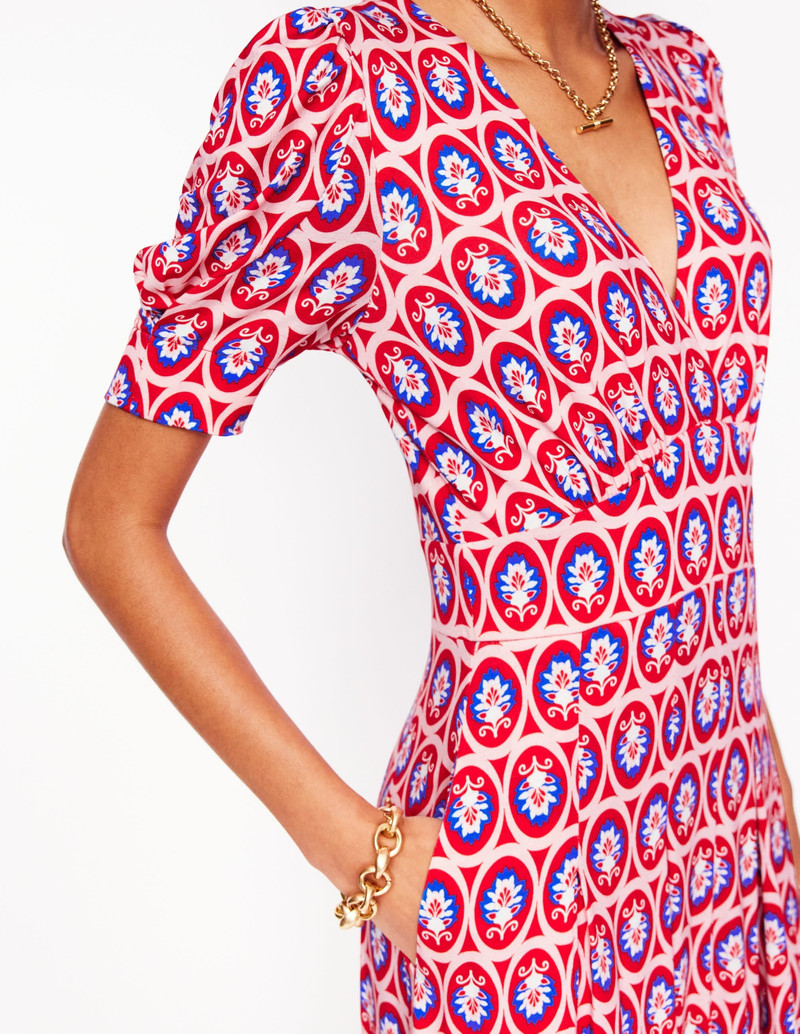 Kristen Pleated Jersey Dress-High Risk Red, Ornate Blossom 5