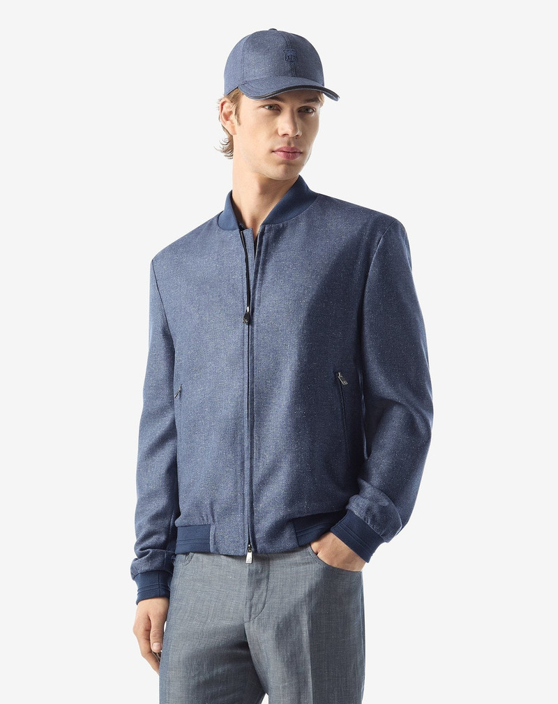 CORNELIANI Blue silk and wool bomber jacket outlook
