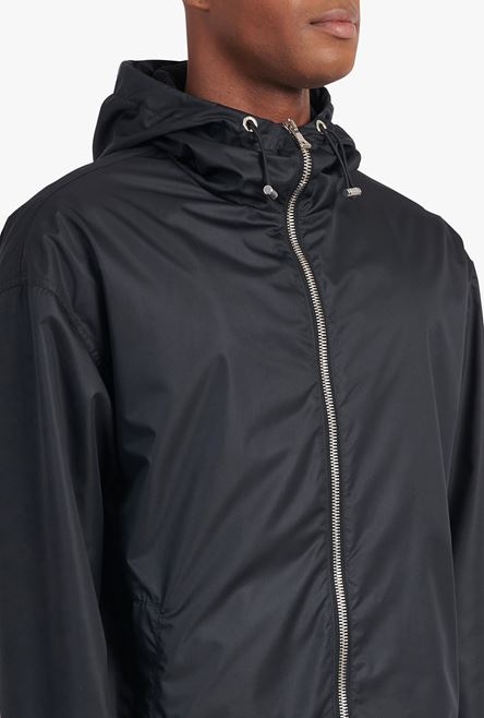 Black hooded nylon windbreaker with transparent Balmain logo - 6