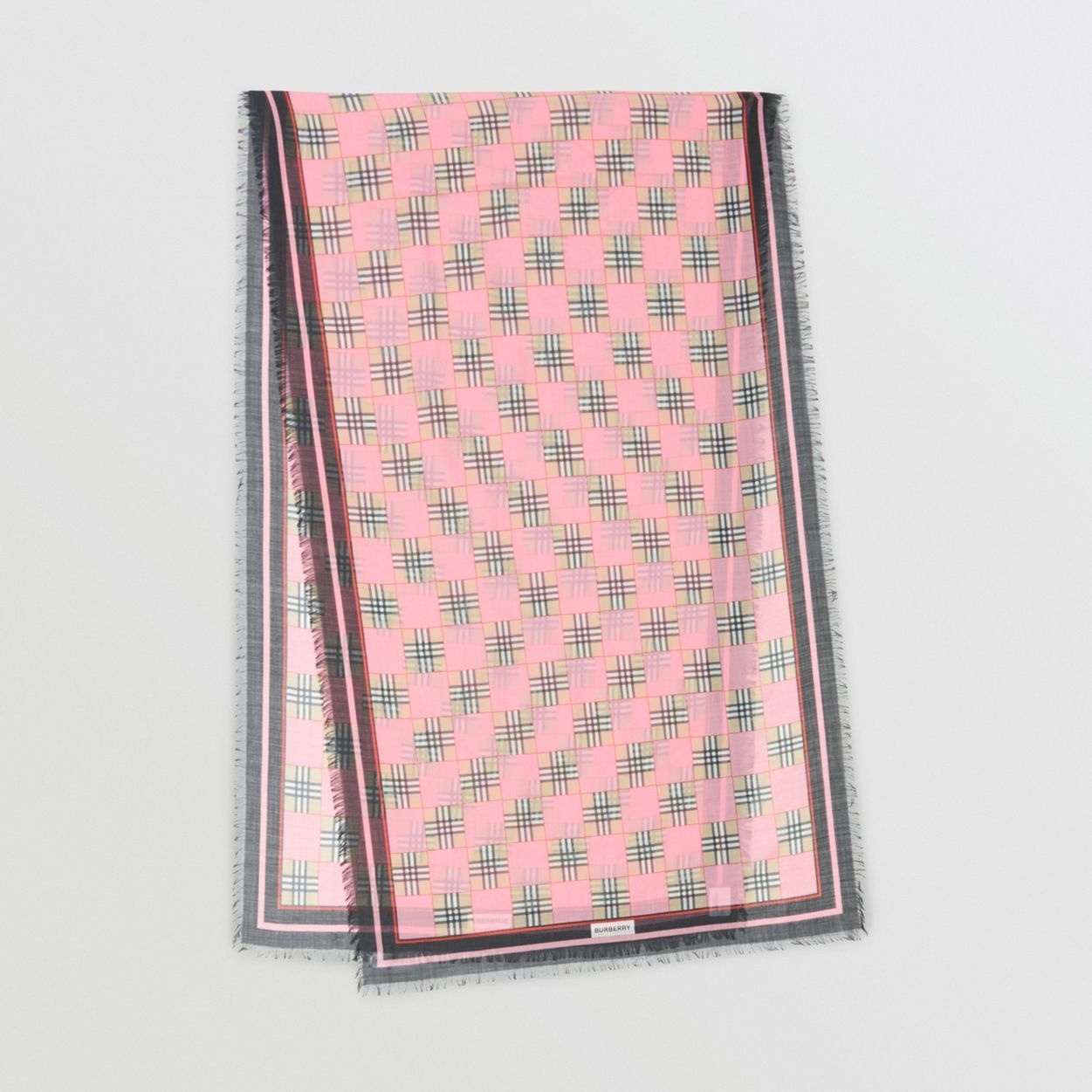 Chequer Print Wool Silk Scarf - 1