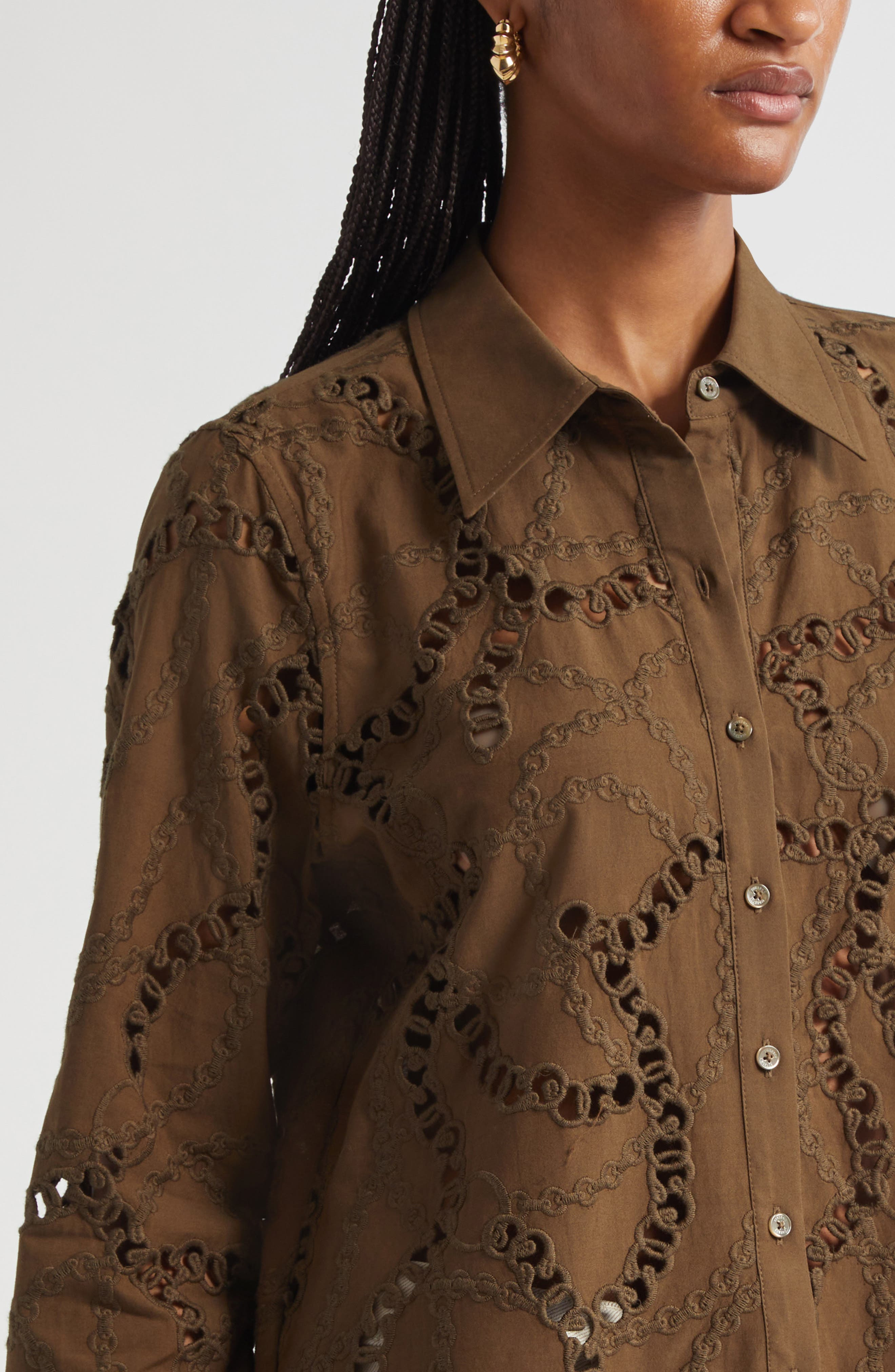 L'AGENCE Ellery Eyelet Cotton Blend Top in Pine at Nordstrom - 5
