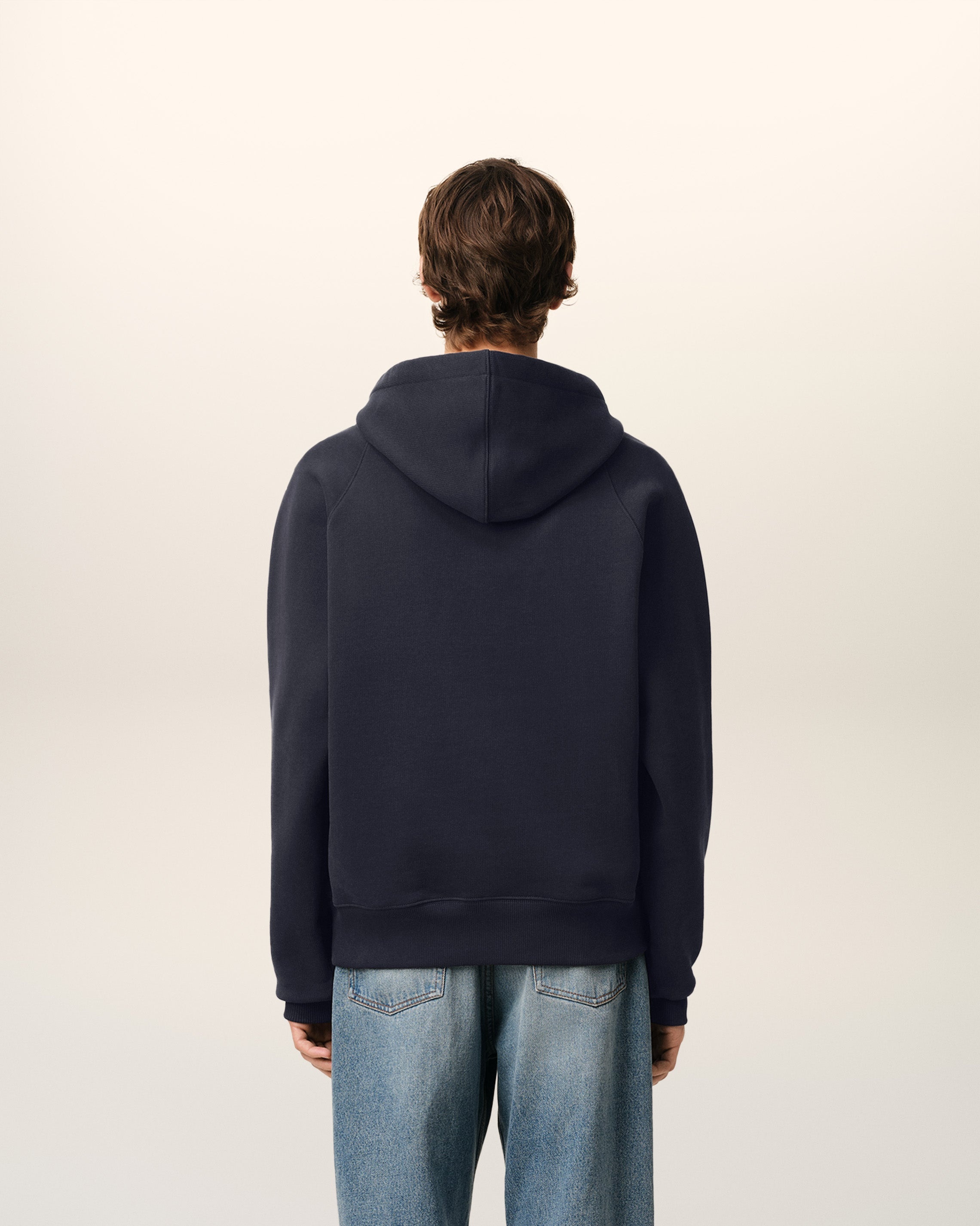 NAVY COTTON HOODIE WITH AMI PARIS PATCH - 5