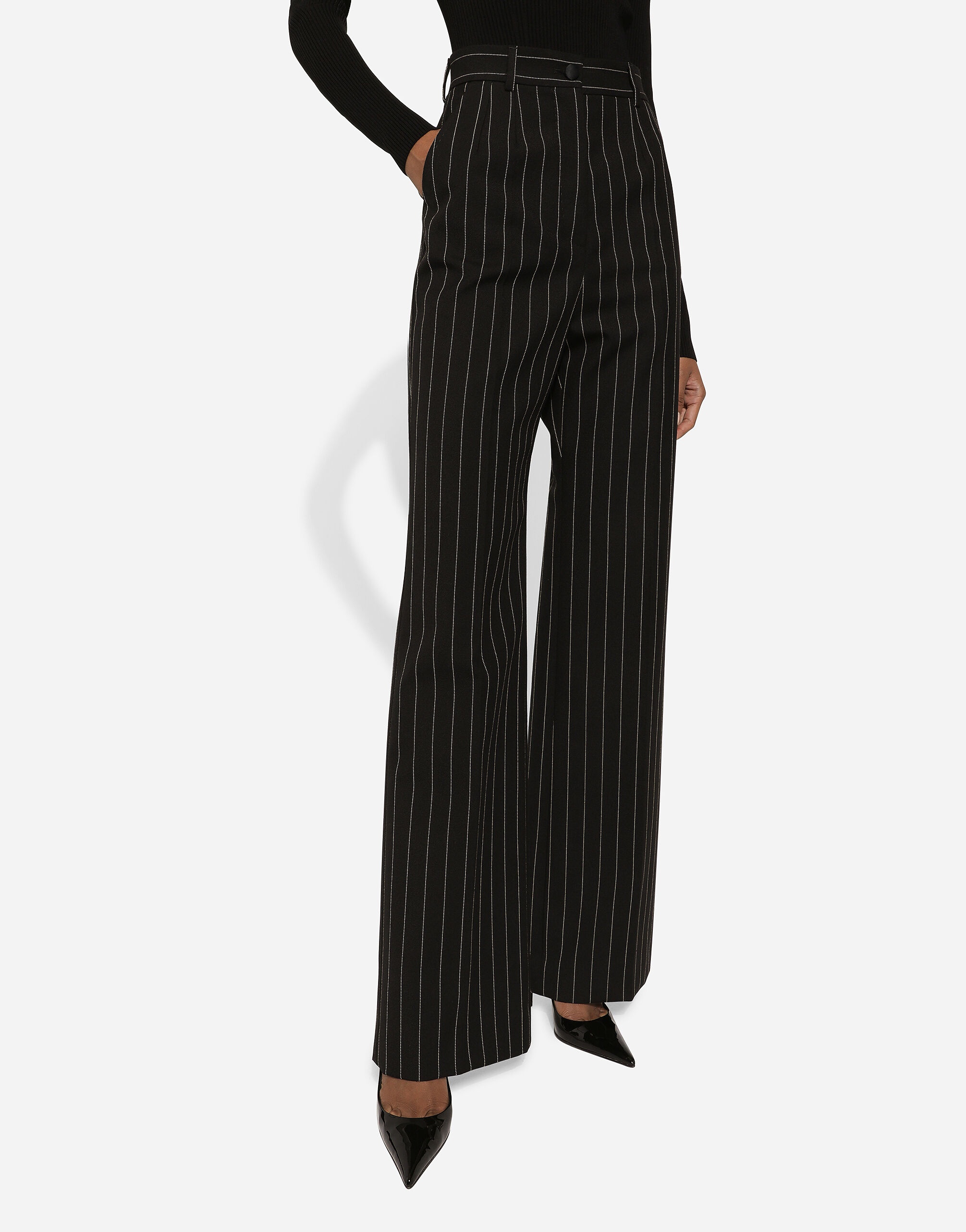 Flared pinstripe wool pants - 4