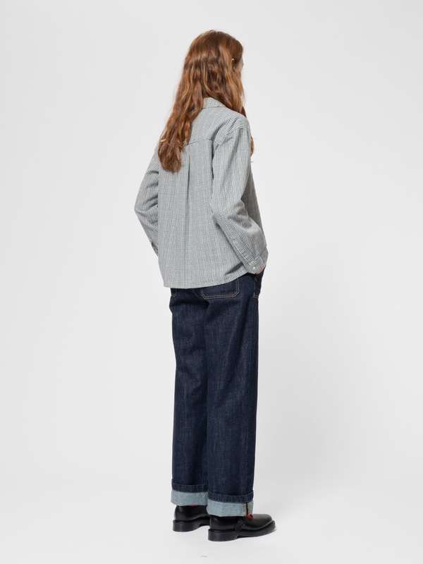 Juni Check Indigo Blouse Blue/Offwhite - 4
