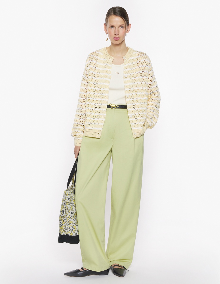 STRIPED LACE KNIT CARDIGAN - 2