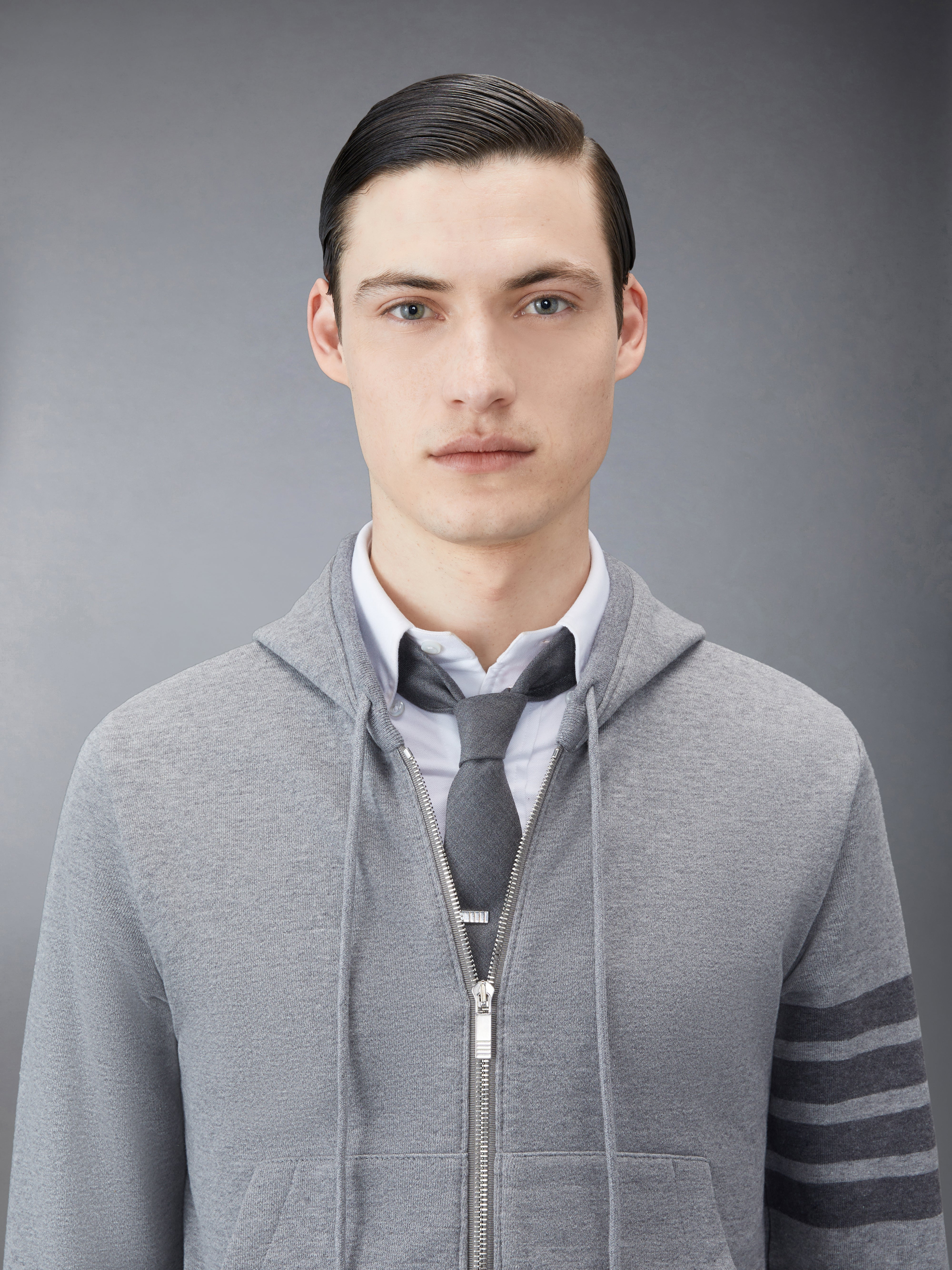 Medium Grey Cotton Loopback Relaxed Fit Tonal 4-Bar Zip-up Hoodie - 6