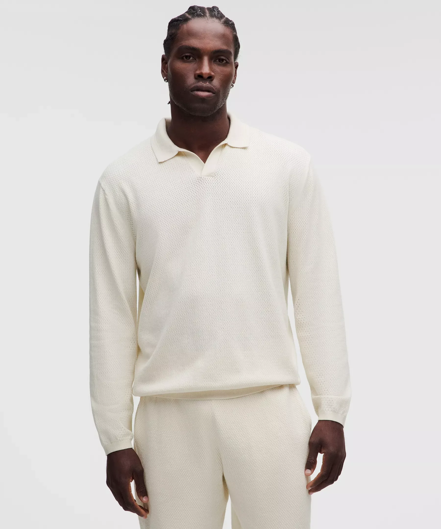 Cotton-Blend Knit Long-Sleeve Polo Shirt - 1