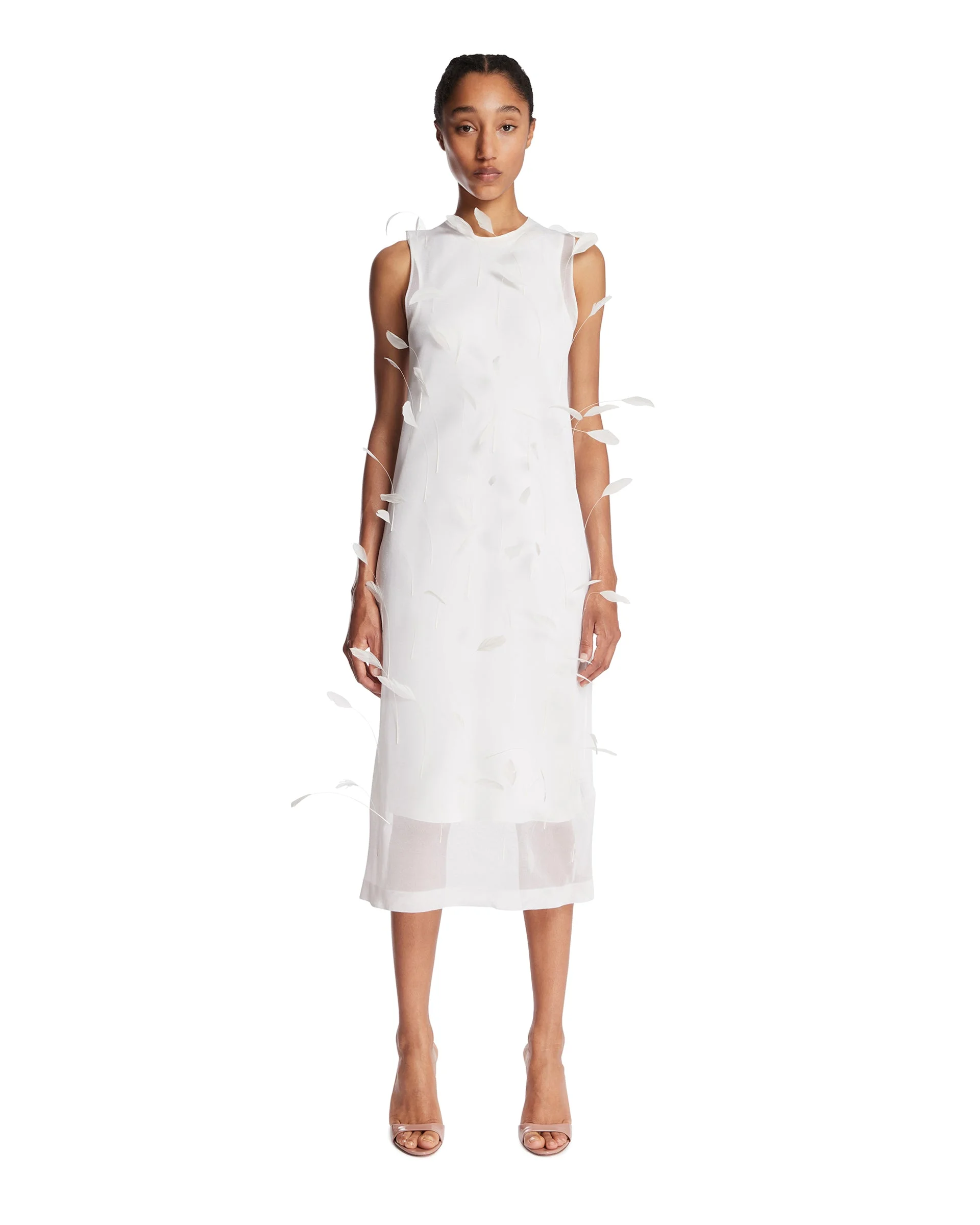 White Silk Dress with Feathers - 1