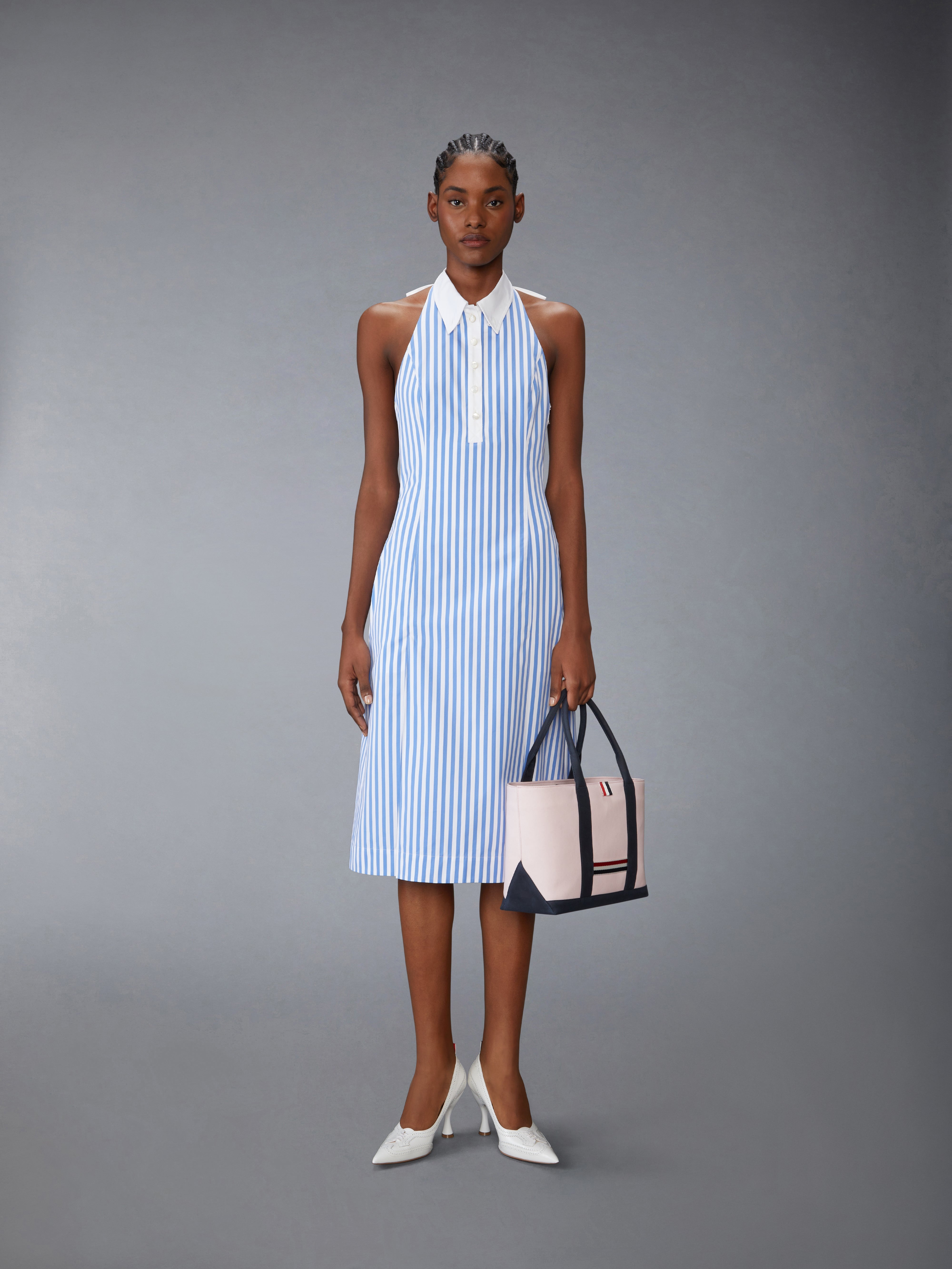 AWNING STRIPED POPLIN POLO HALTER DRESS - 5