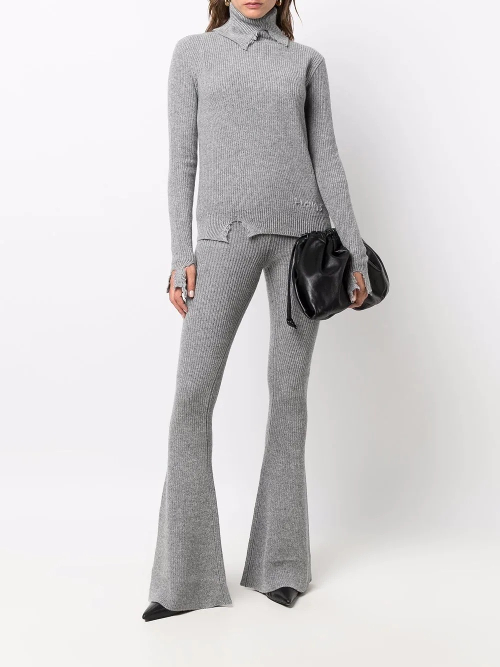 ribbed-knit flared trousers - 2