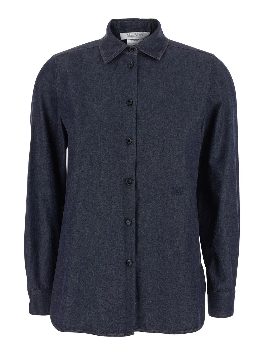 Max Mara Women 'Molo' Blue Shirt With Classic Collar And Logo Embroidery On The Front In Cotton For - 1