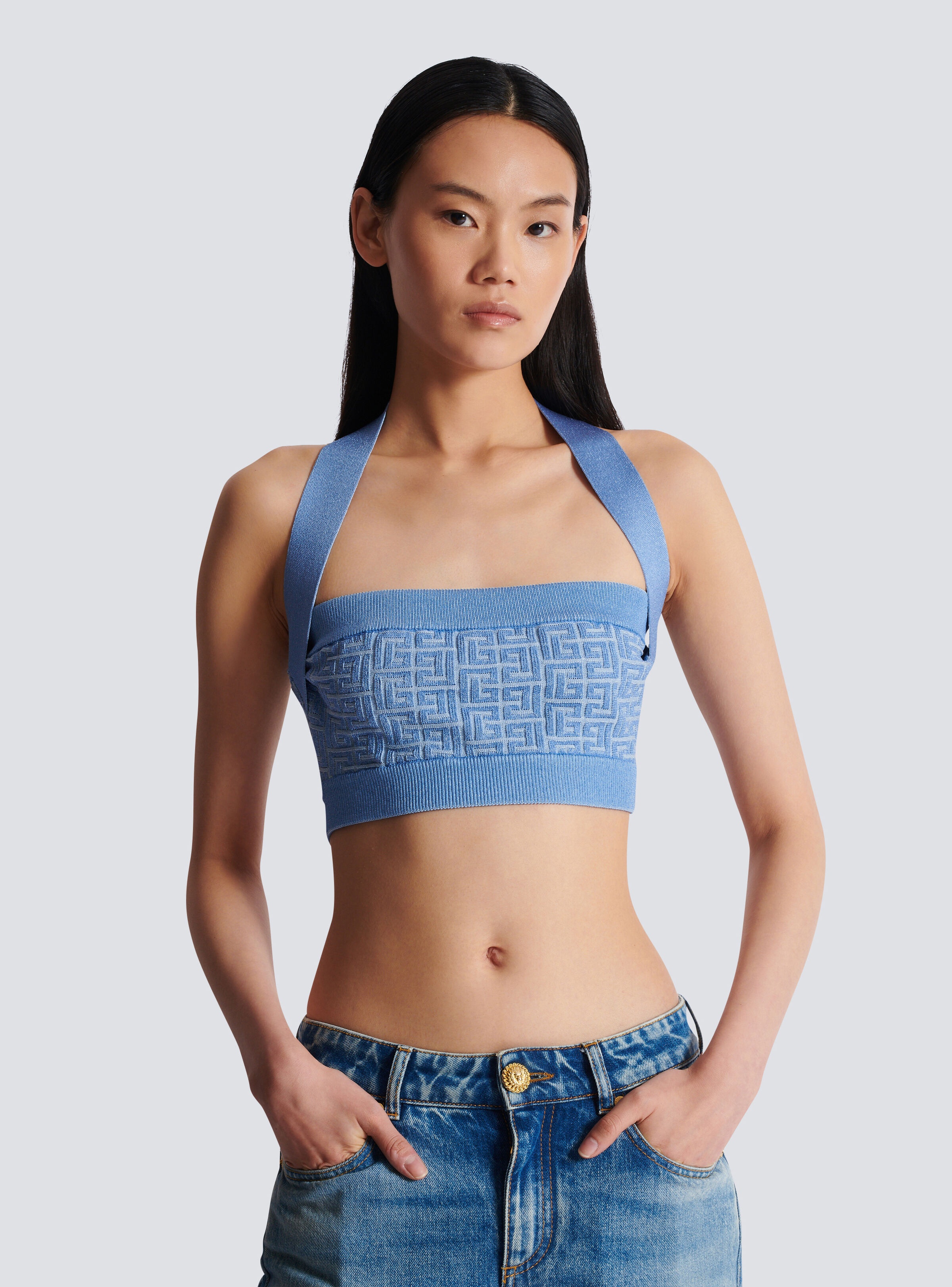 Knit halterneck top with PB Labyrinth monogram - 6