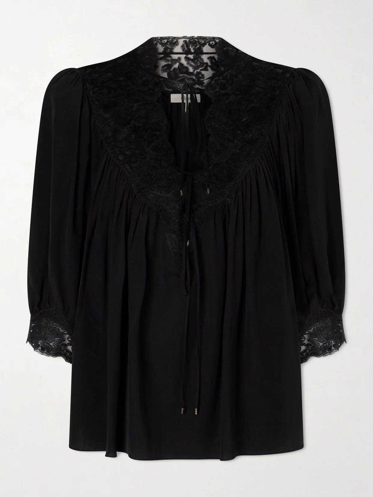 Lace-trimmed Organic Silk Crepe De Chine Blouse - 1