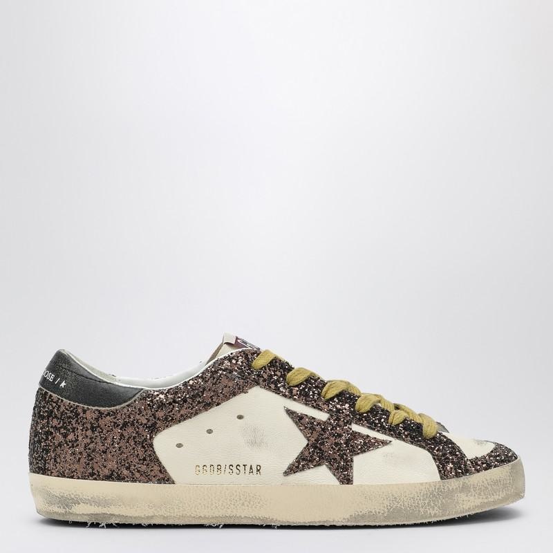 Golden Goose Super-Star White/Brown Sneakers With Glitter - 1