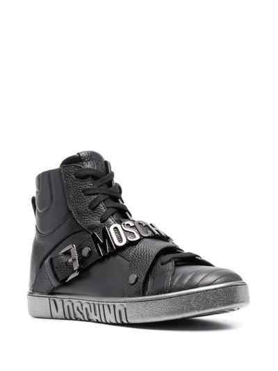 Moschino logo-lettering high-top sneakers outlook