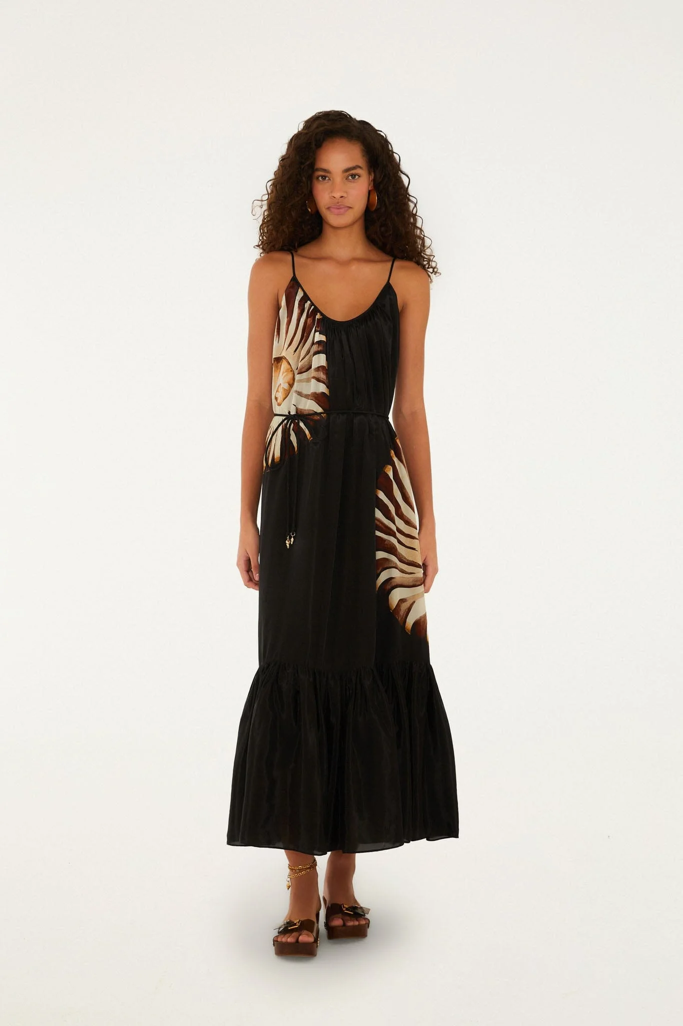 Black Ammonite Belted Pockets Open Back Maxi Dress - 1