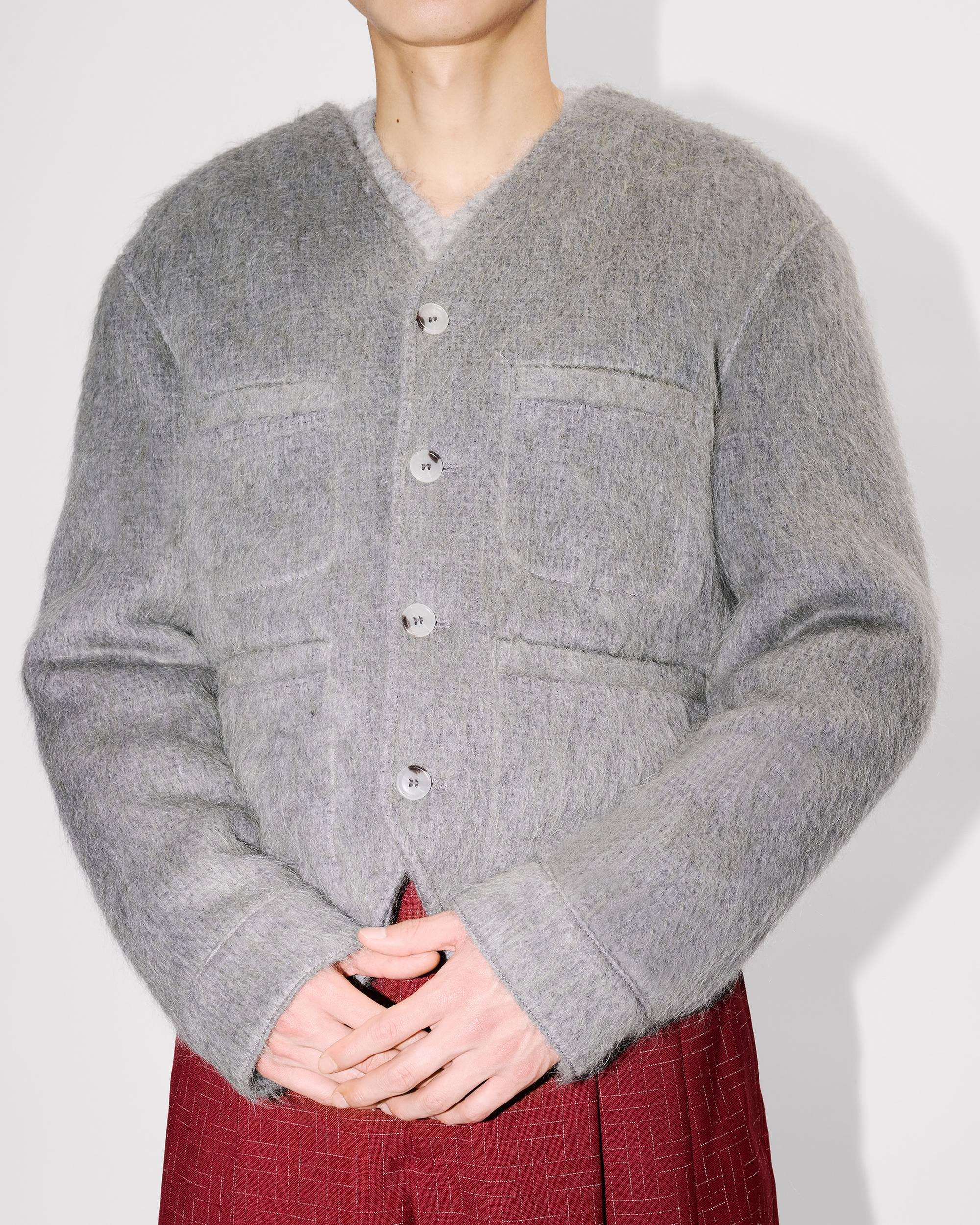 Collarless jacket in hairy wool alpaca and mohair - 6