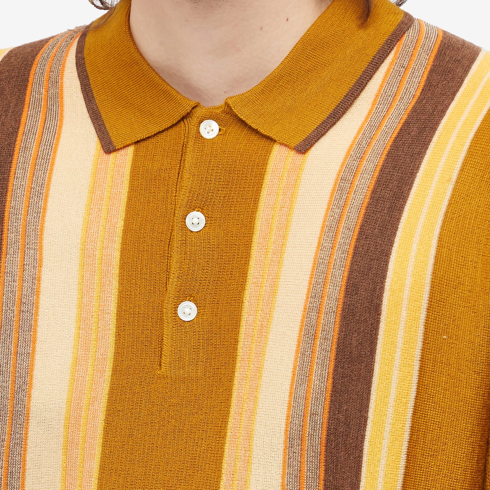 Beams Plus Stripe Knit Long Sleeve Polo - 5