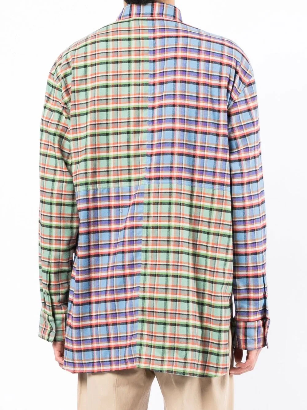 patchwork check-print oversized shirt - 4