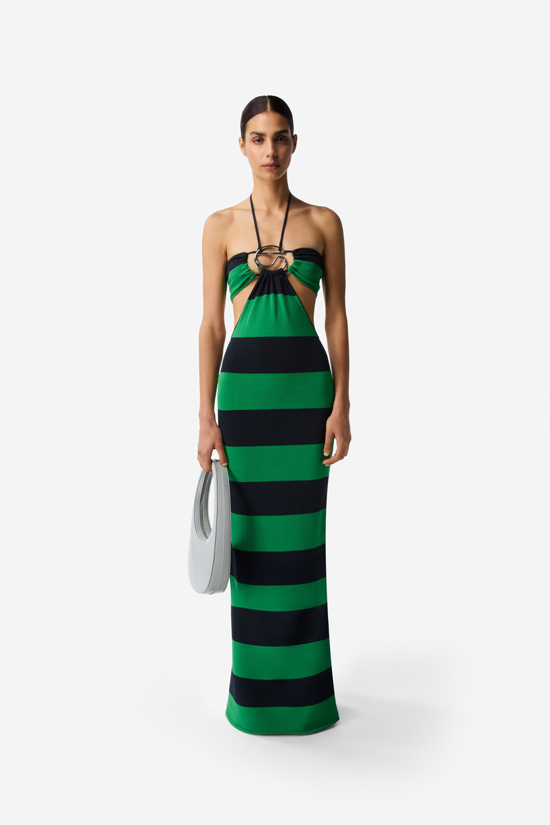 Knitted Striped Halter Dress - 1