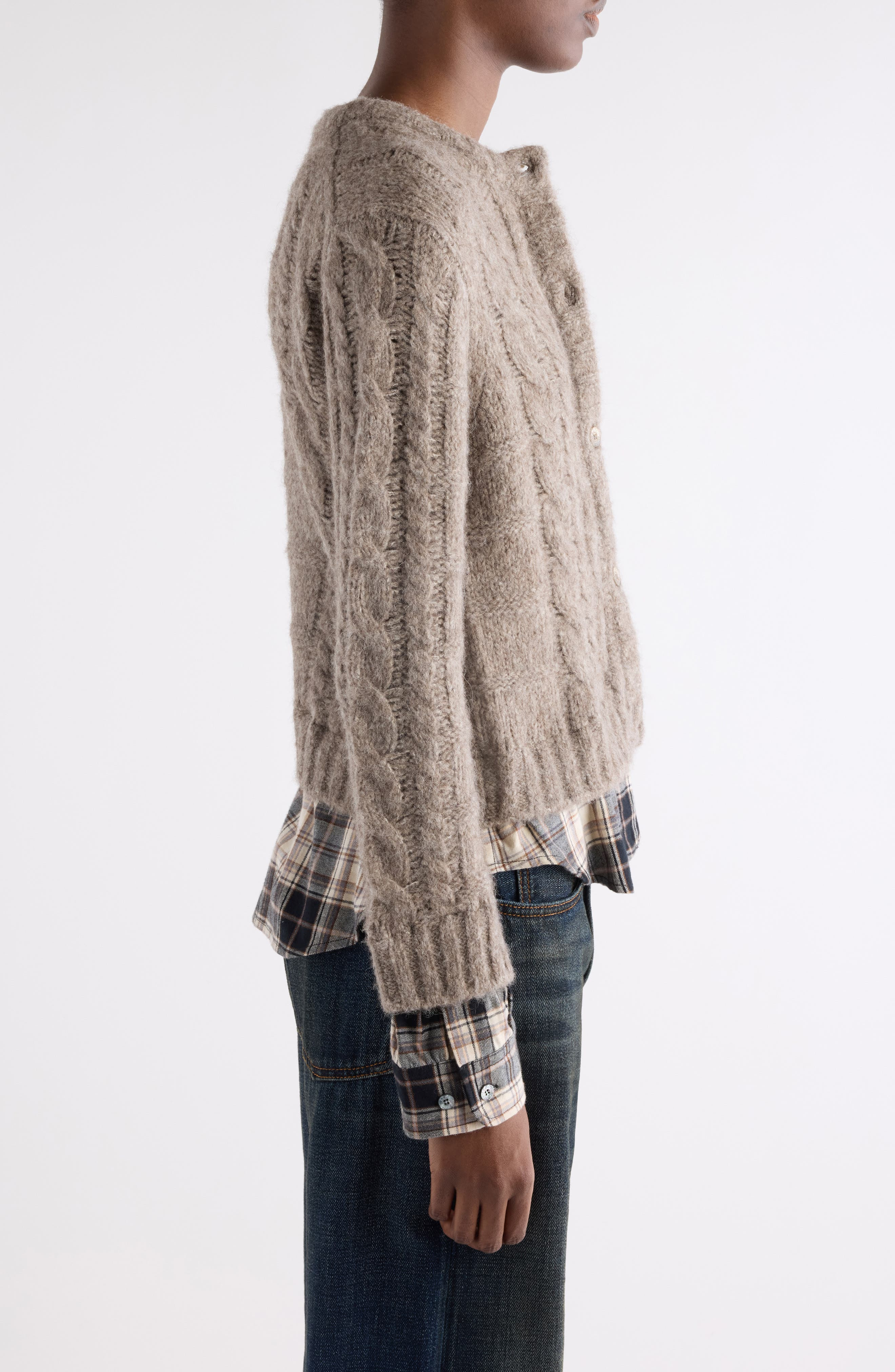 Acne Studios Kunch Layered Cardigan in Beige Melange at Nordstrom - 4