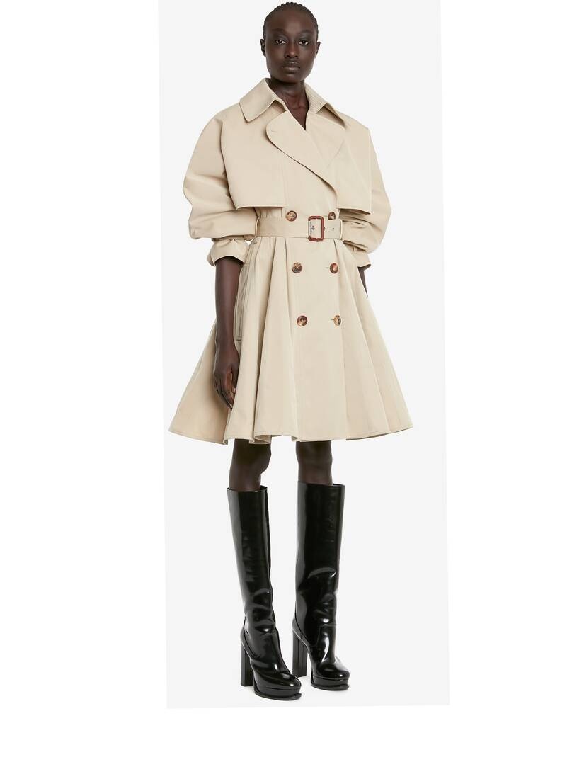 Women's Panelled Trench Coat in Beige - 3