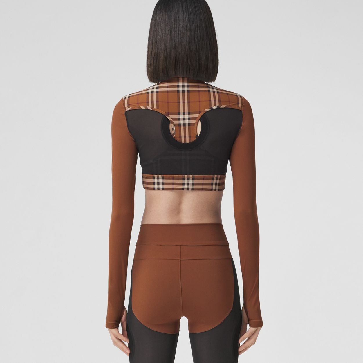 Check Panel Stretch Jersey Cropped Top - 4