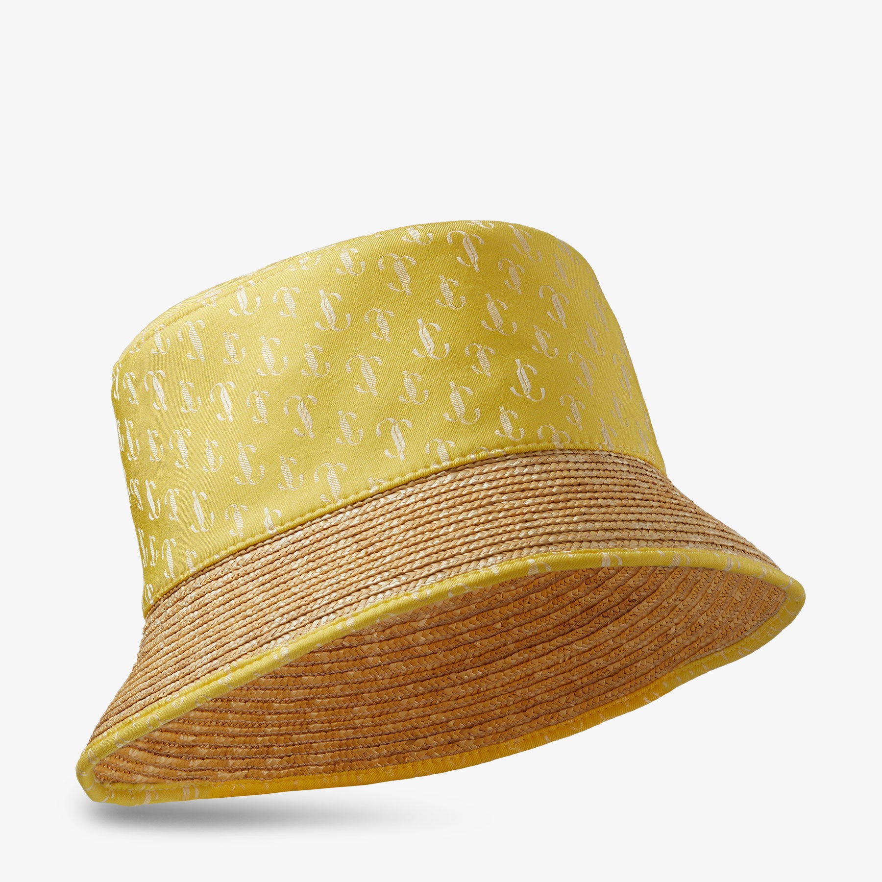 Renata
Acid Yellow JC Monogram Jacquard Silk, Modal and Raffia Bucket Hat - 3