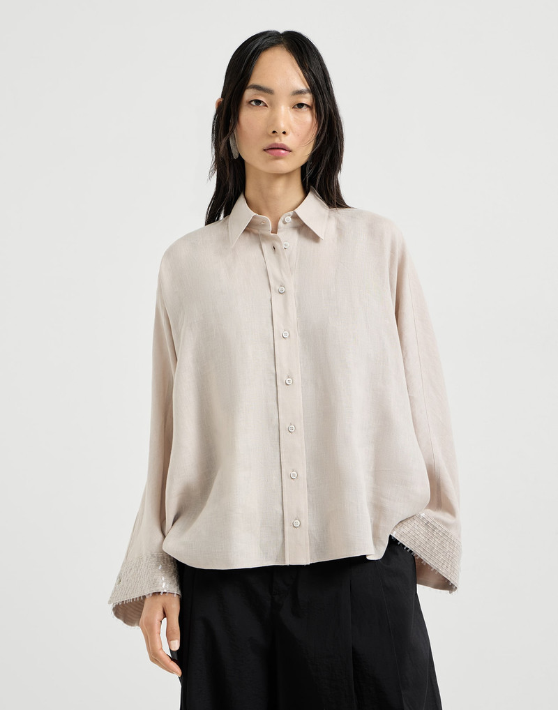 Linen shirt with dazzling cascade cuffs 2