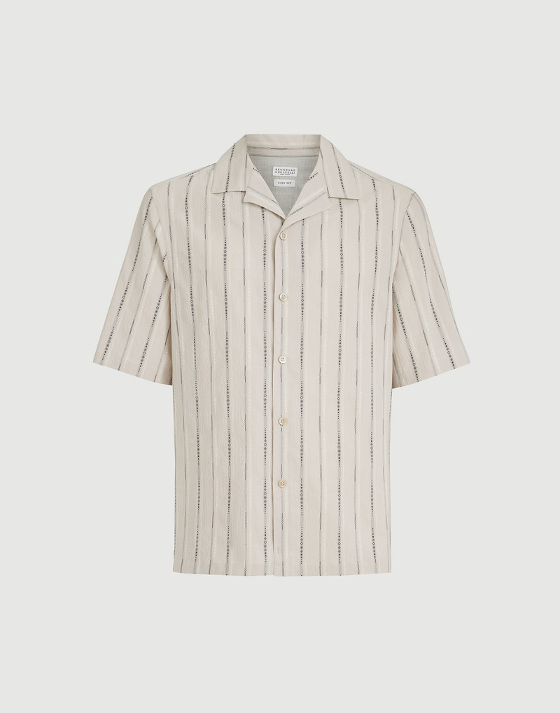 Jacquard seersucker easy fit short sleeve shirt with camp collar 1