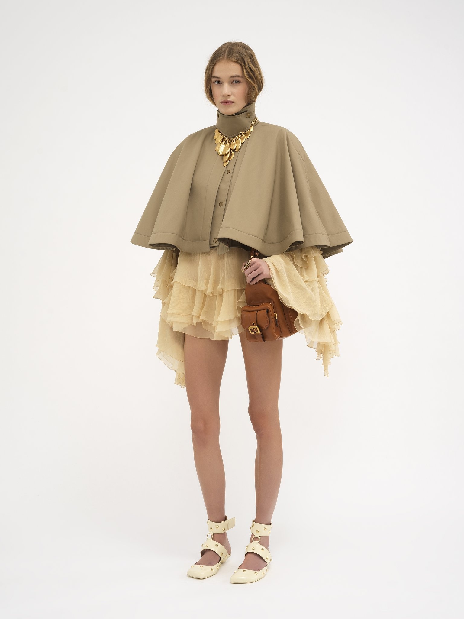 Chloé SHORT QUILTED CAPE IN COTTON GABARDINE | REVERSIBLE