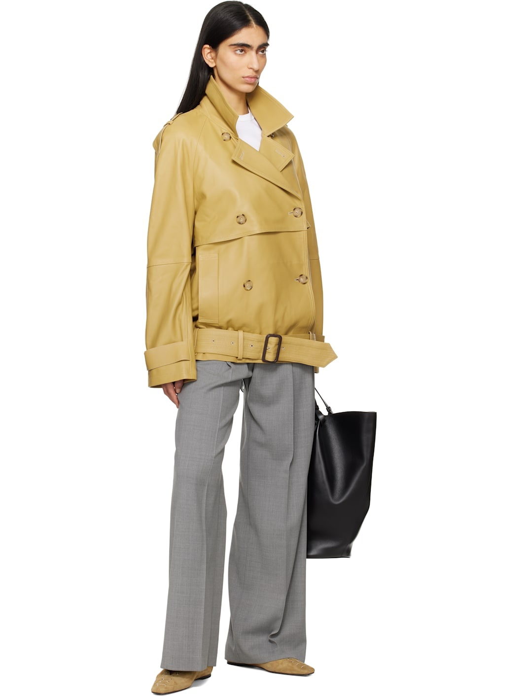 Tan Short Trench Leather Jacket - 5