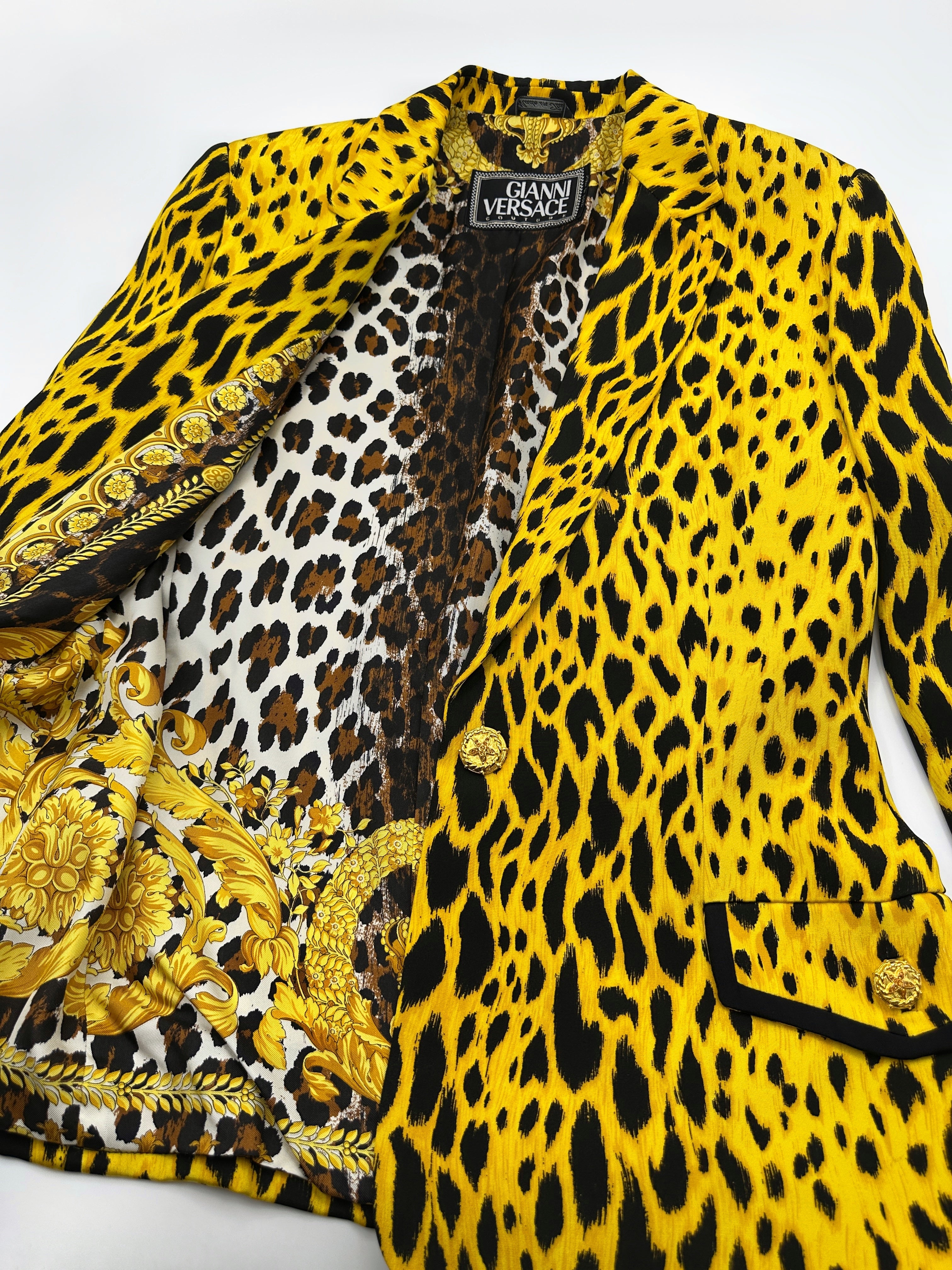 MONUMENTAL Gianni Versace Spring 1992 ANIMALIER Runway Leopard Print Silk Blazer Skirt Set 42 - 11