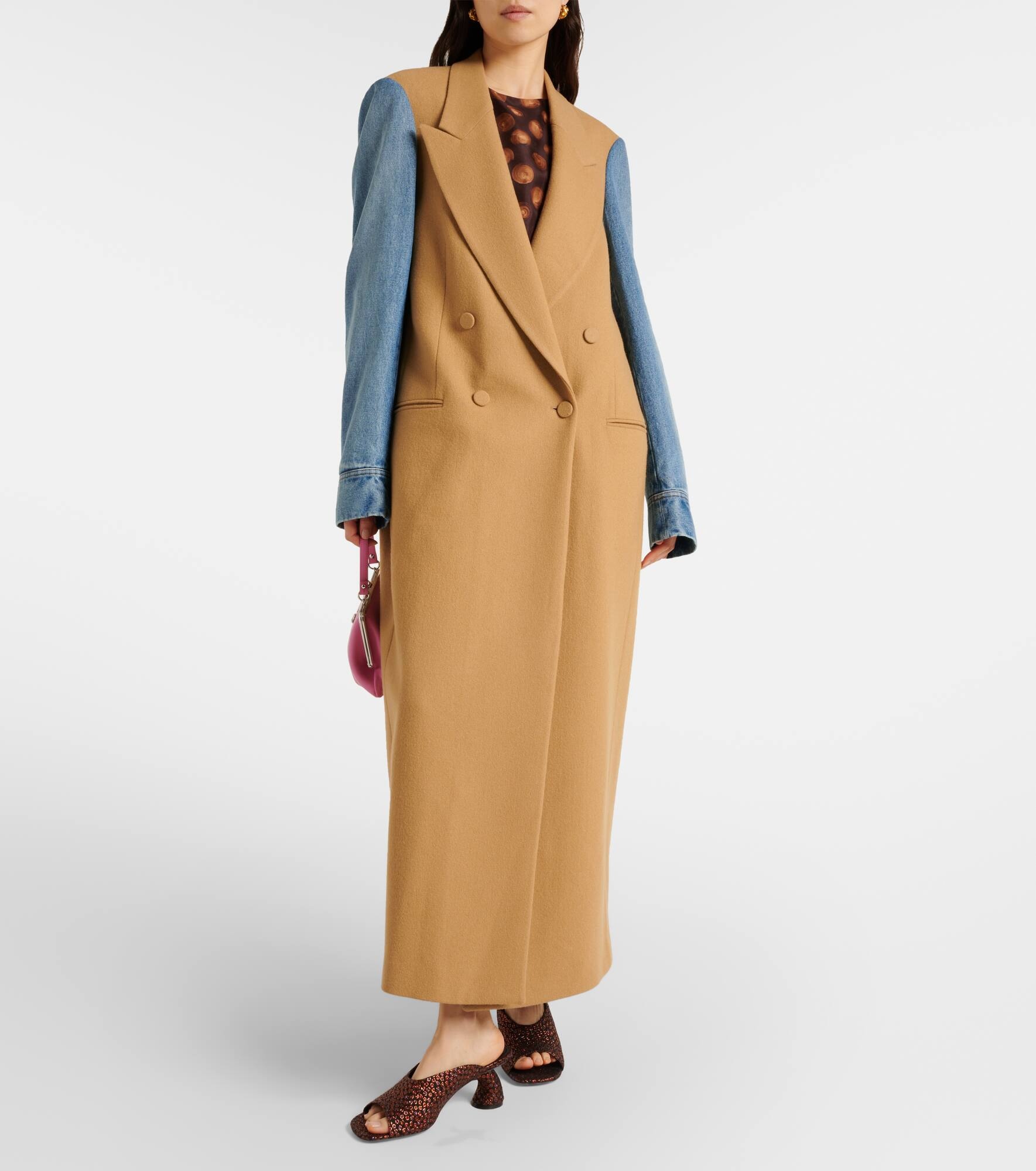 Colorblocked denim and gabardine coat - 6