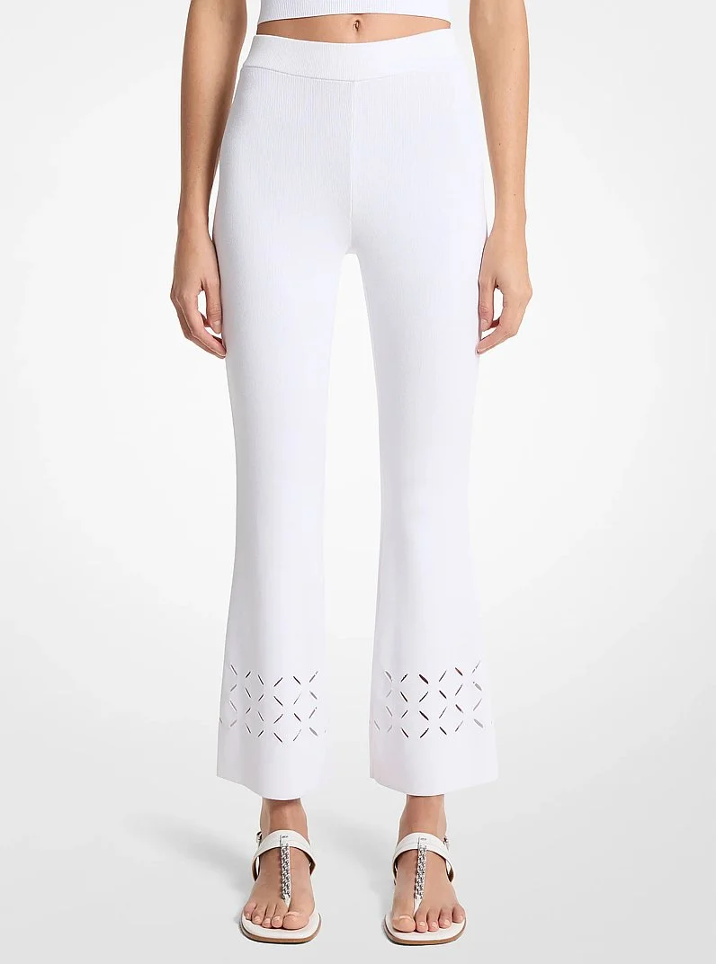 Laser Cut Stretch Knit Pants - 1