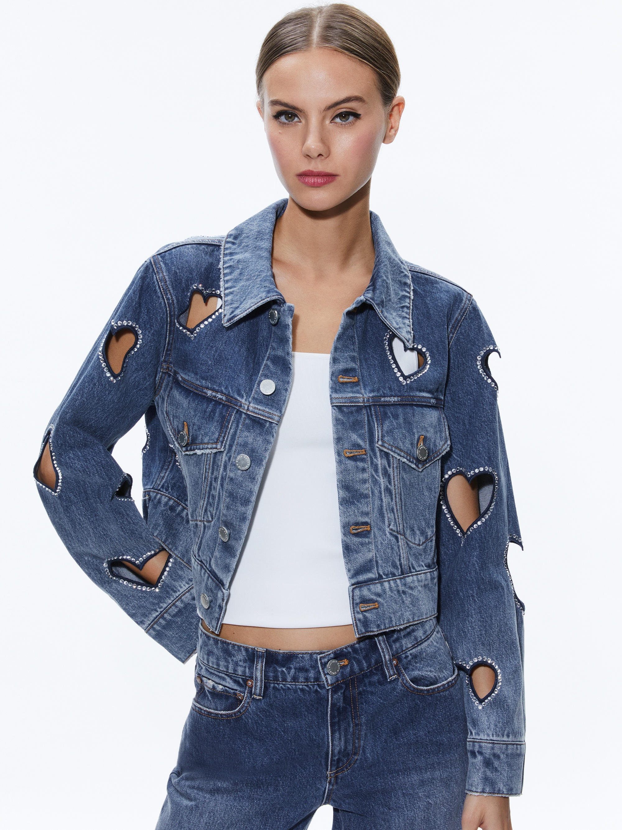 JEFF HEART EMBELLISHED CROPPED DENIM JACKET - 2